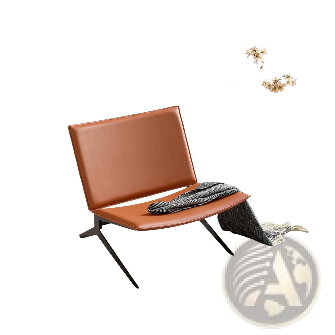 Modern Accent Chair Orange Saddle Leather Seating