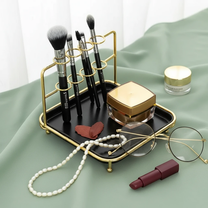 Modern Gold and Ceramic Vanity Cosmetics Organizer