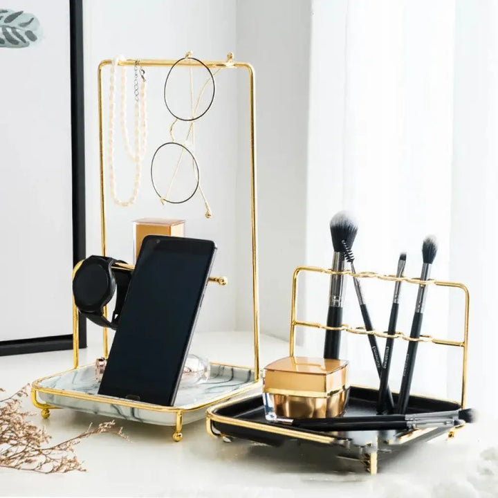 Modern Gold and Ceramic Vanity Cosmetics Organizer