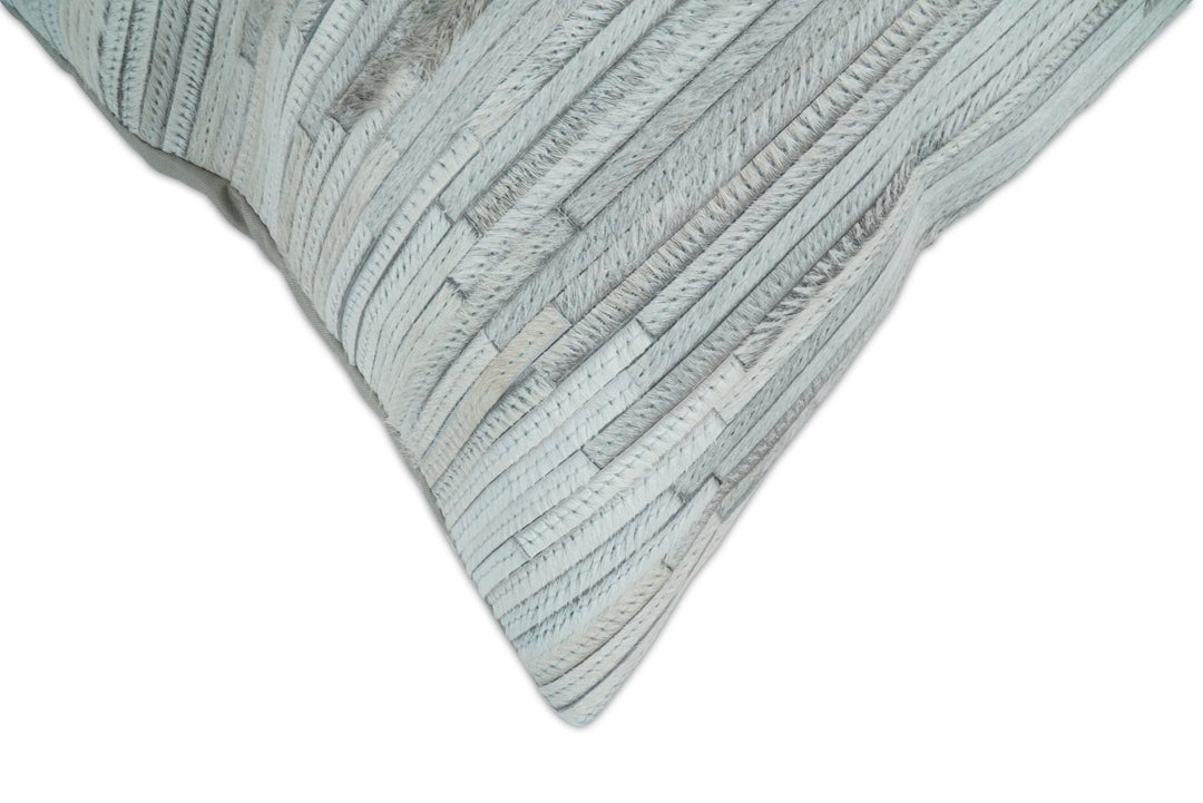 Modern Stripes Ivory and Gray Genuine leather Pillow with Insert, Cushion | PL16