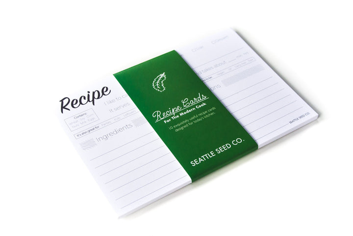 Set of modern recipe cards with green cover and lined writing