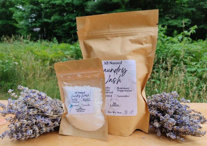 Natural laundry wash powder refill bag with Lavender scent label
