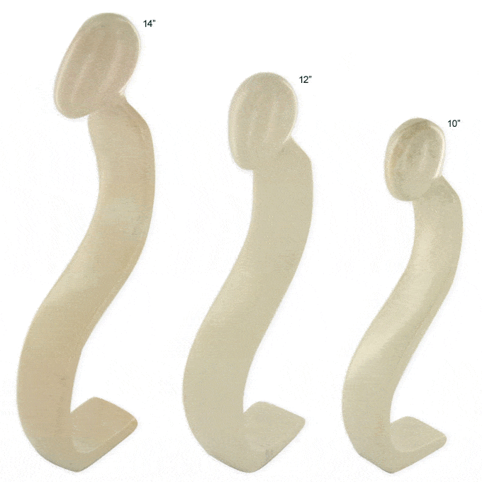Set of three abstract soapstone sculptures, light beige curved standing forms