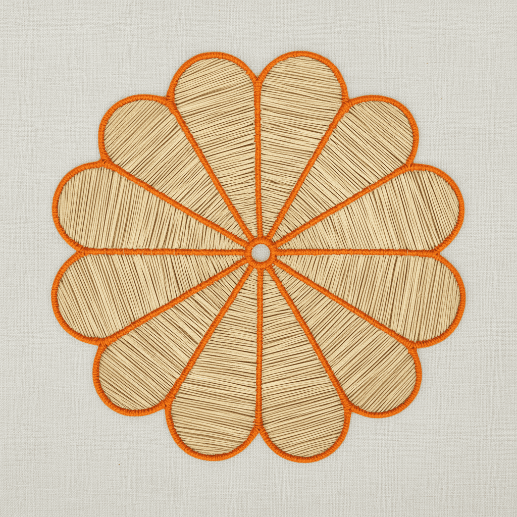 Clover handwoven iraca placemat with green stitched border and natural woven center