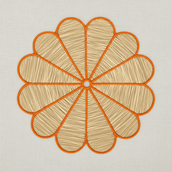 Clover handwoven iraca placemat with green stitched border and natural woven center