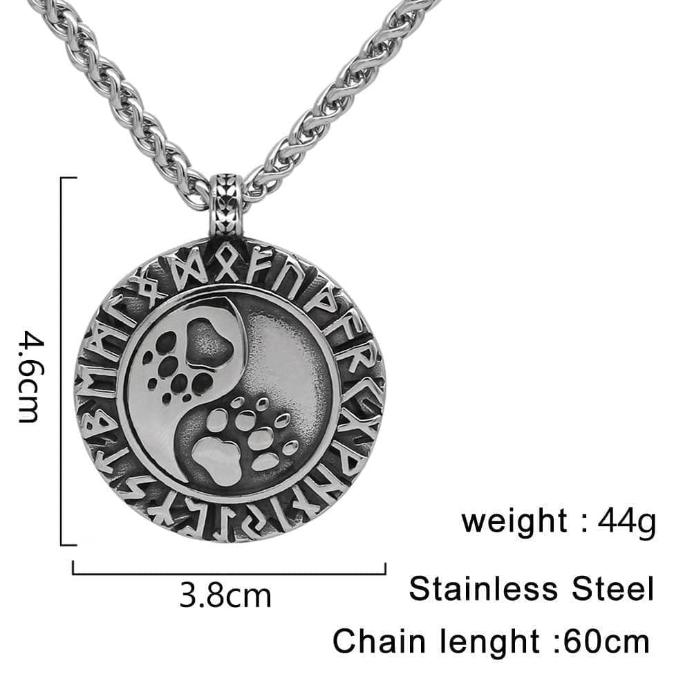 Stainless steel bear paw rune pendant necklace, 3.8cm pendant, 60cm chain