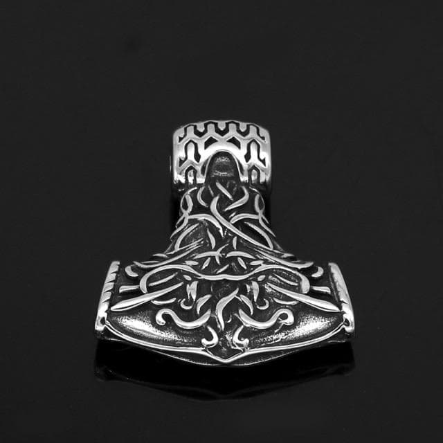 Stainless steel Mjolnir hammer pendant with detailed engraving