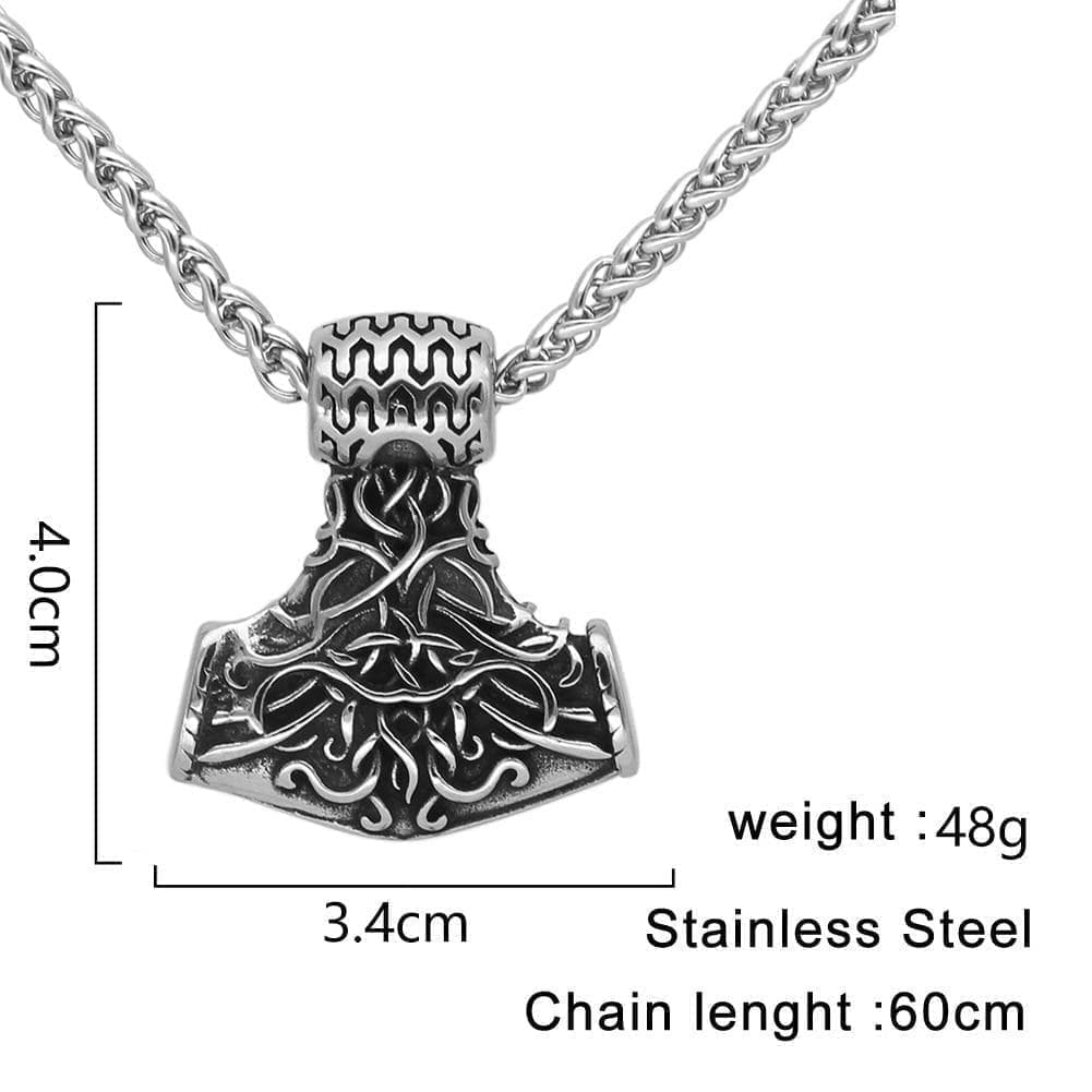 Stainless steel Mjolnir hammer pendant necklace with long linked chain