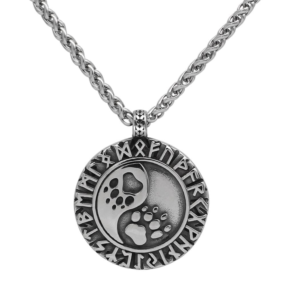 Stainless steel bear paw rune pendant necklace with twisted link chain