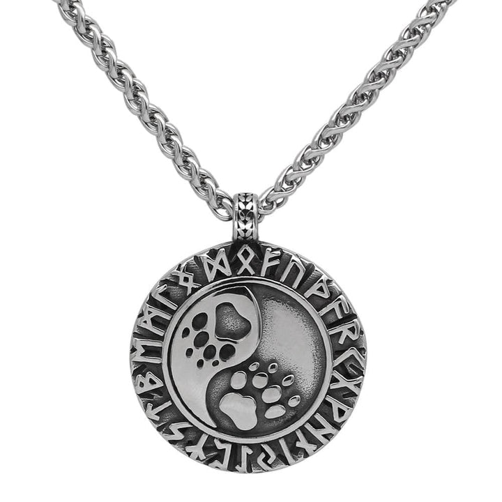 Stainless steel bear paw rune pendant necklace with twisted link chain