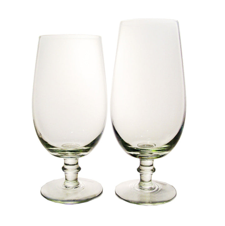 Pair of clear glass goblets with flared bowls and ribbed stem bases