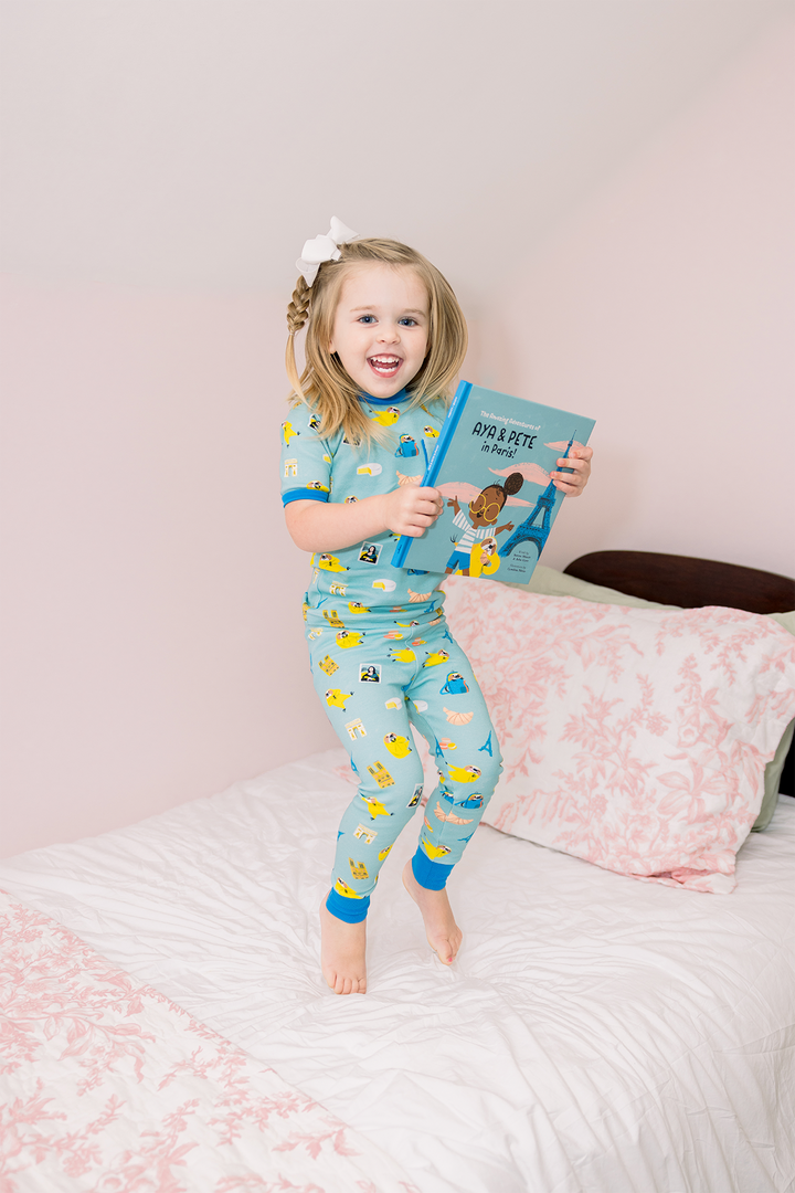 Aya & Pete in Paris Organic Cotton Kids Pajamas & Book Set