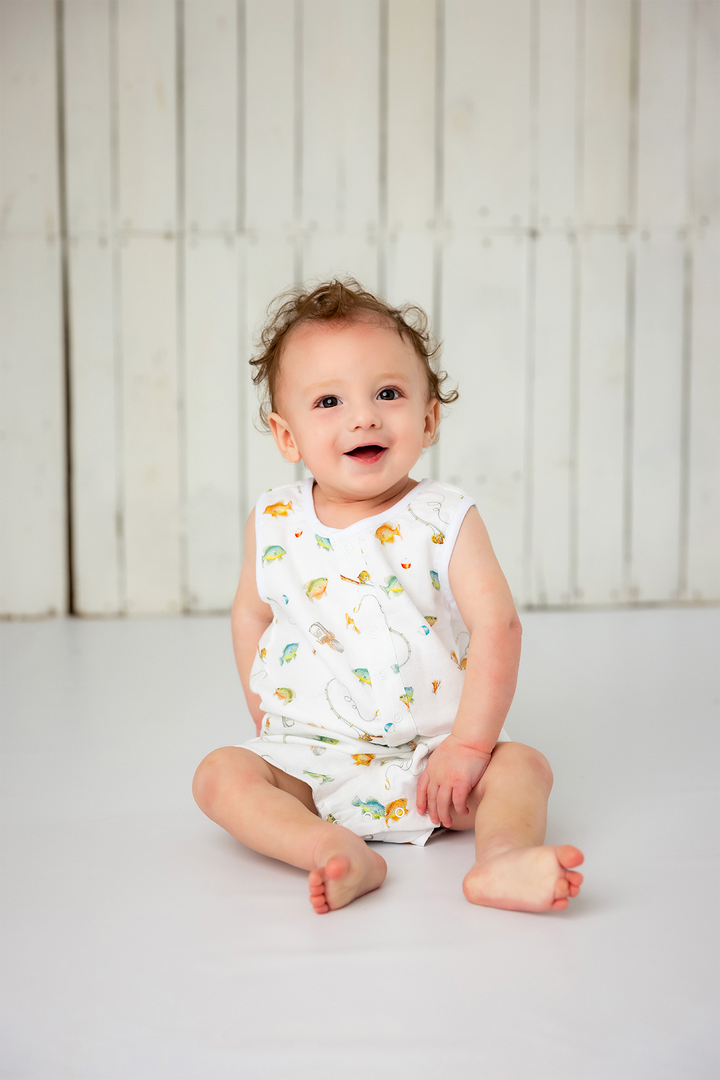 Gone Fishing Organic Muslin Shortalls