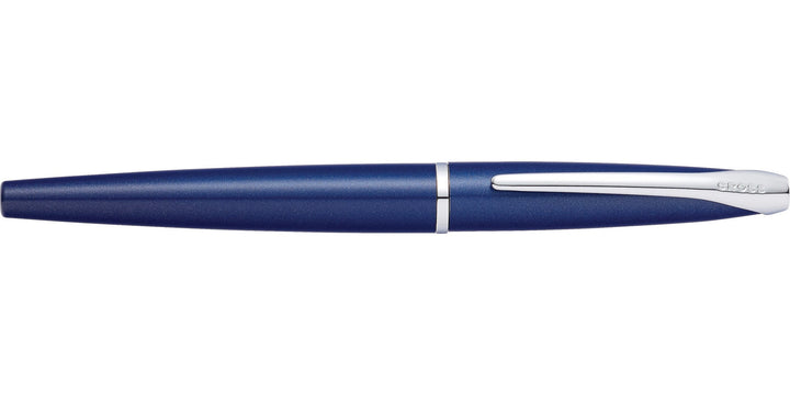 Translucent blue lacquer fountain pen with silver clip and streamlined tip