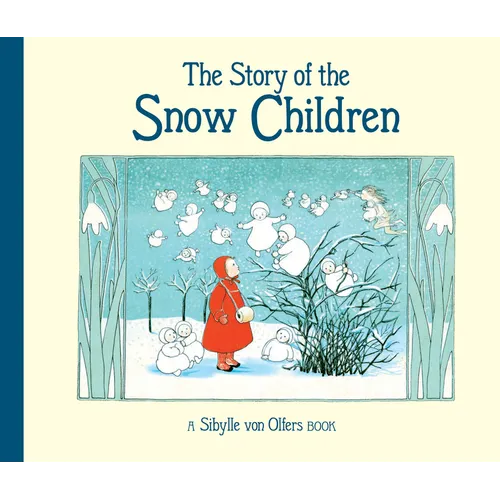 Hardcover children's story book with illustrated snowy scene, red-clad child and snowmen