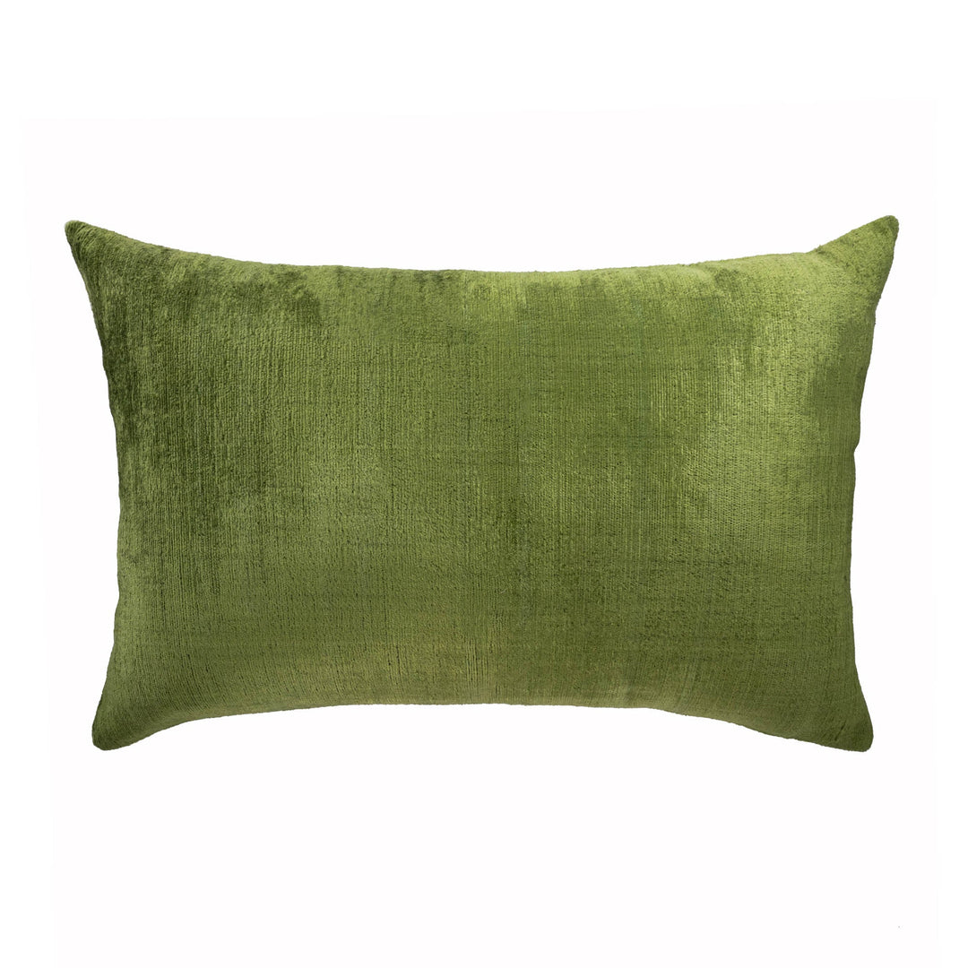 Olive green textured rectangular pillow cover with centered front view