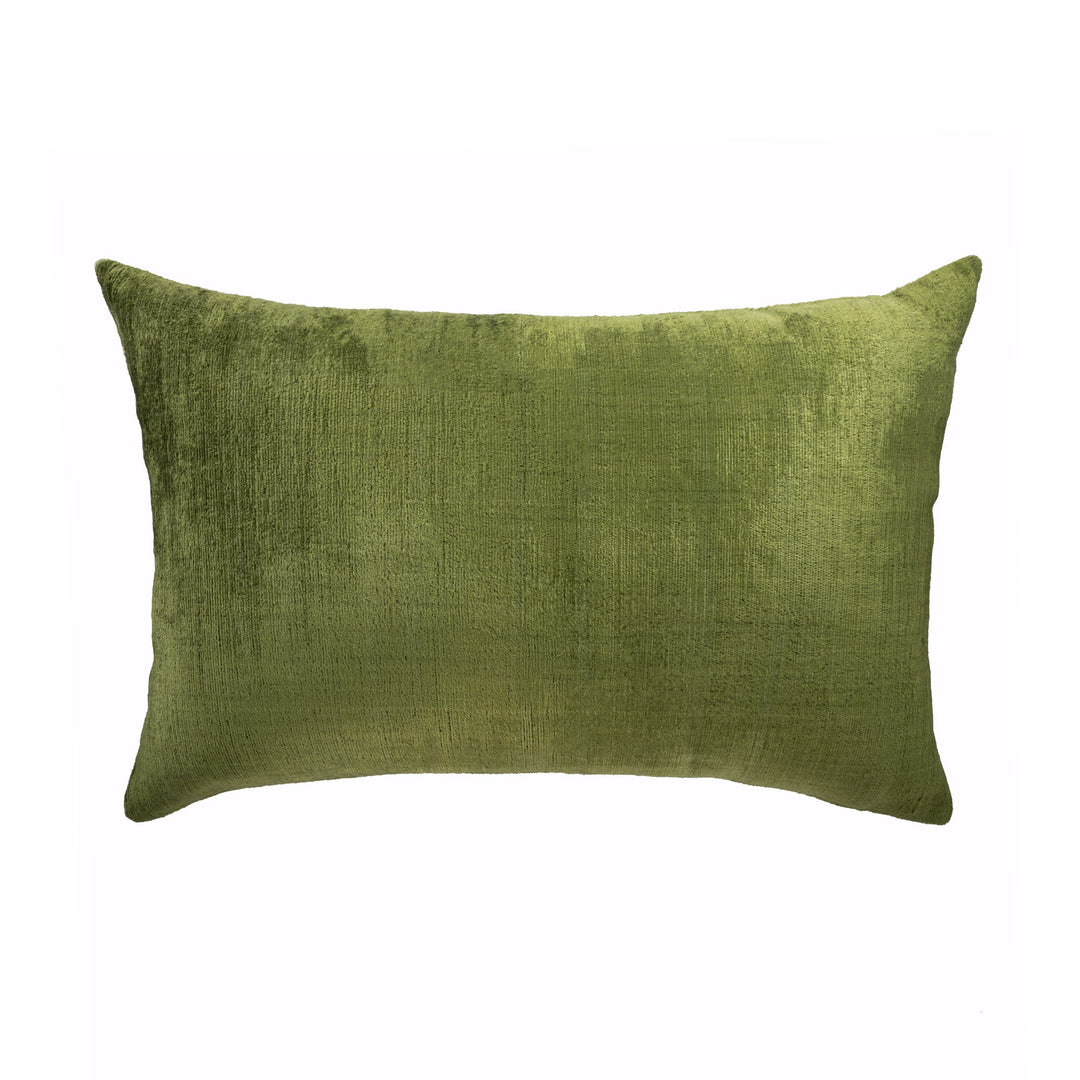 Olive green textured rectangular pillow cover with clean edges and corners