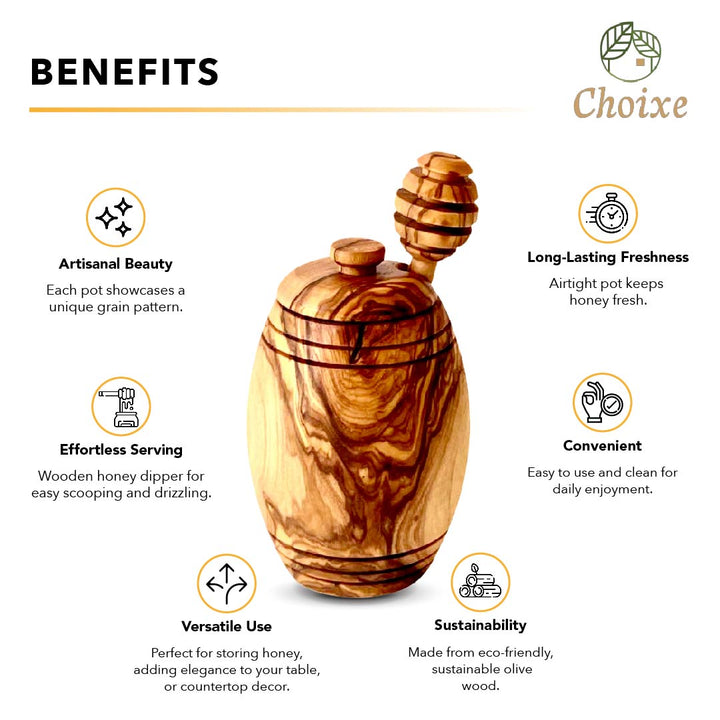 Artisan Olive Wood Honey Pot with Dipper