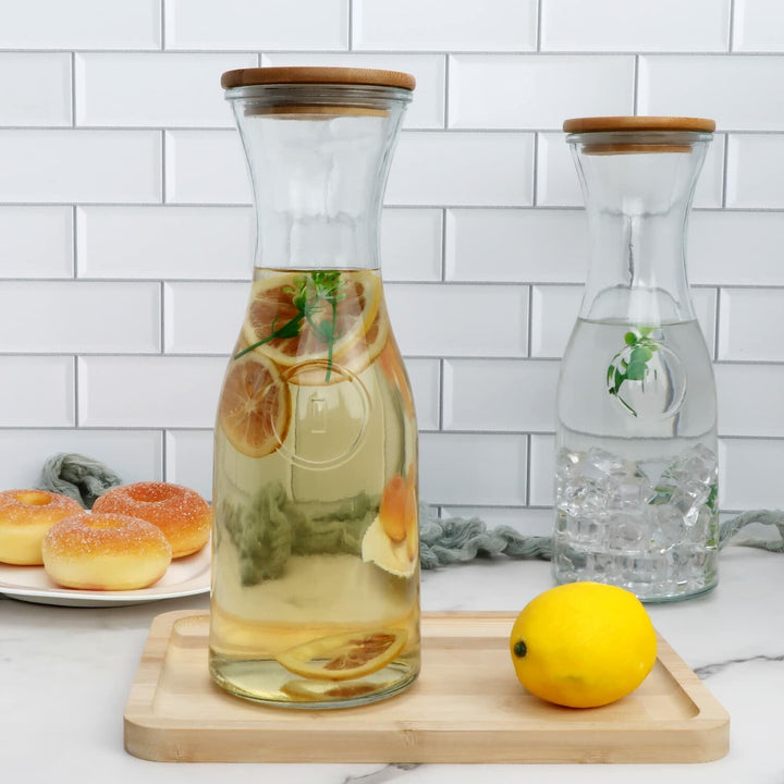 Glass Carafe with Wooden Caps (Set of 6)