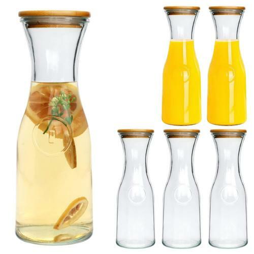 Glass Carafe with Wooden Caps (Set of 6)