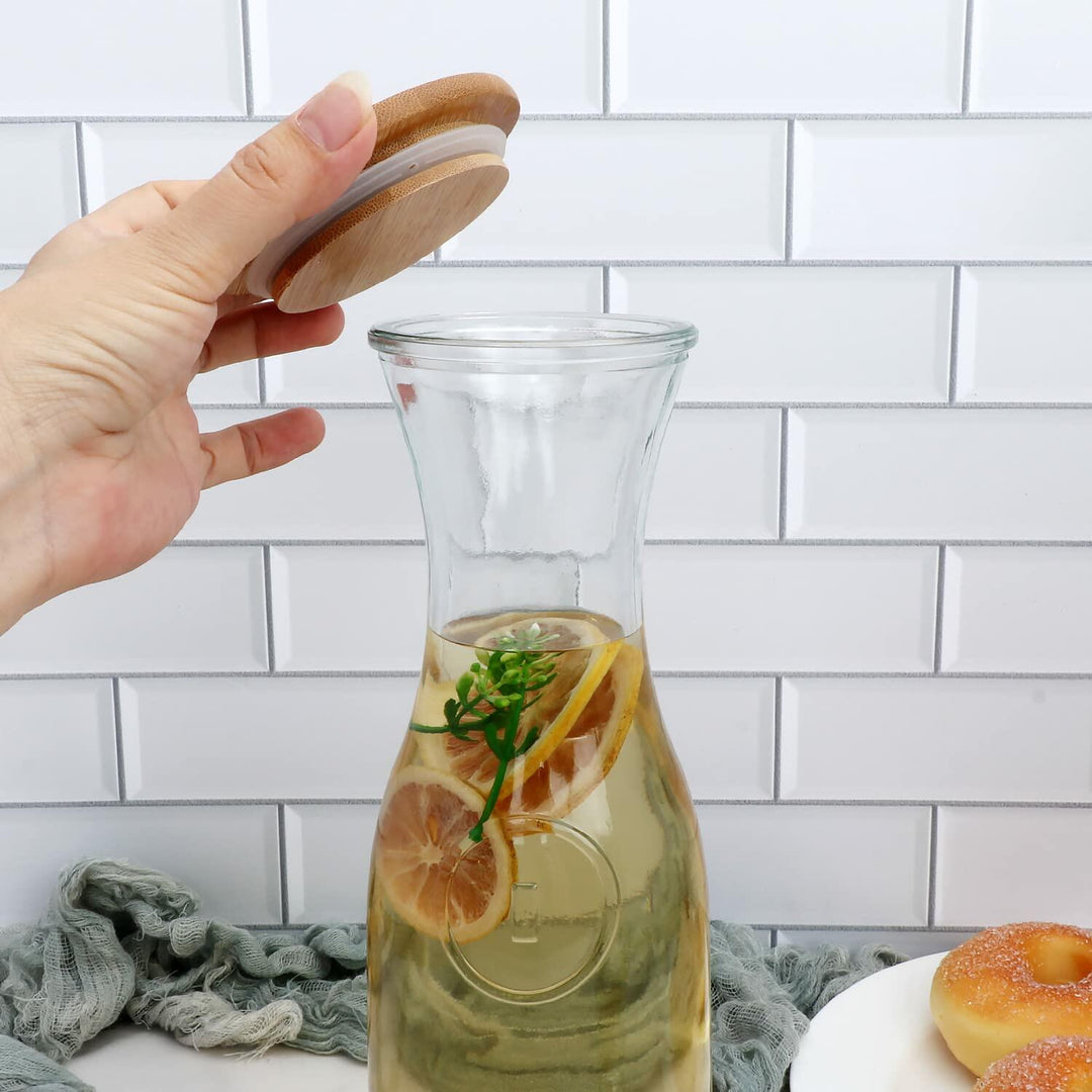 Glass Carafe with Wooden Caps (Set of 6)