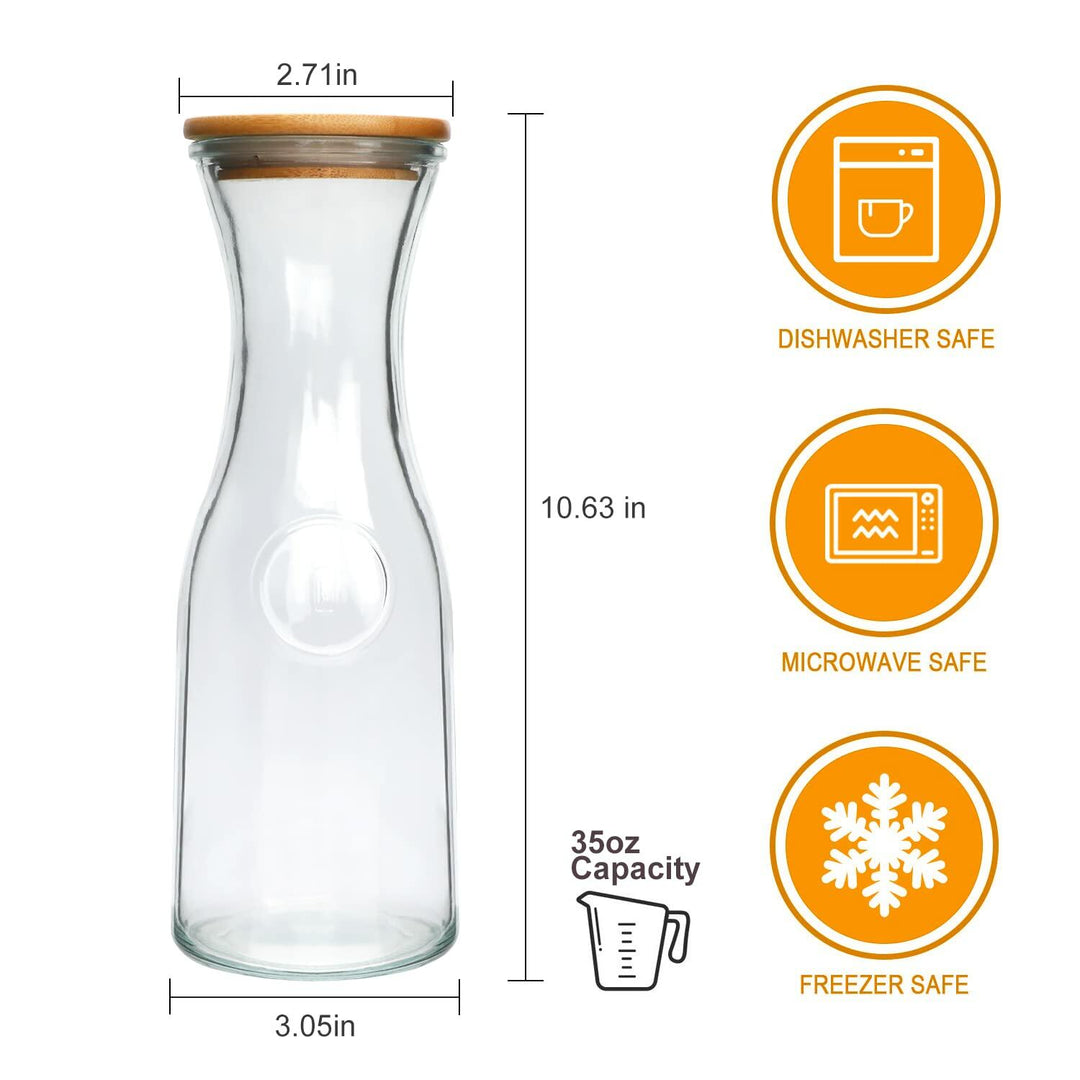 Glass Carafe with Wooden Caps (Set of 6)
