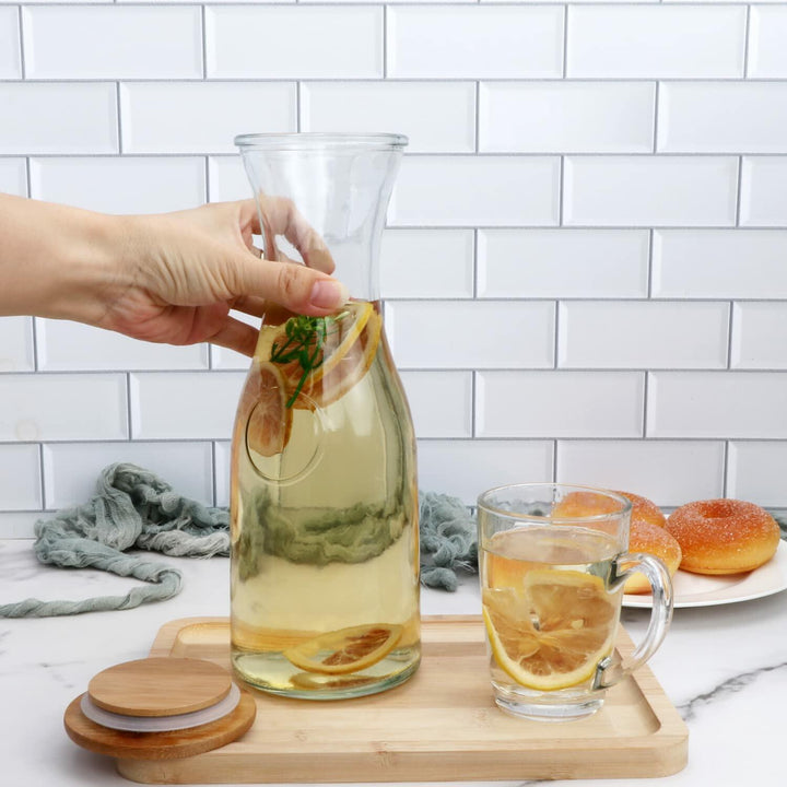 Glass Carafe with Wooden Caps (Set of 6)