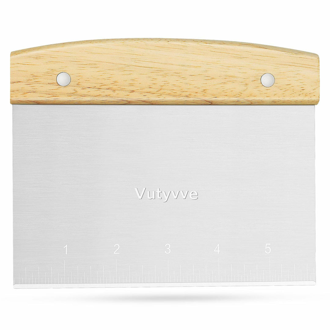 Vutyvve Dough Scraper Set, Wooden Handle Stainless Steel + 2 Plastic, 3 Pc