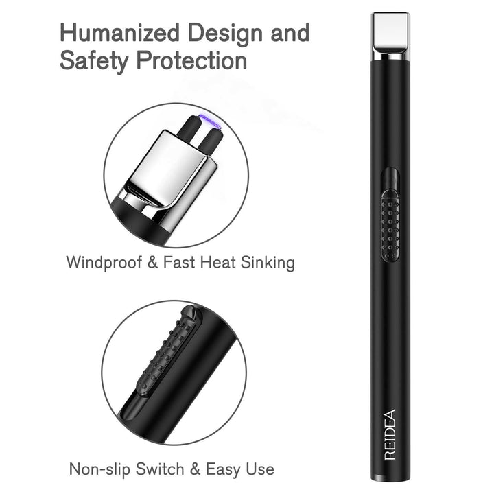 2PCS USB Rechargeable Arc Candle Lighter Windproof Flameless Black