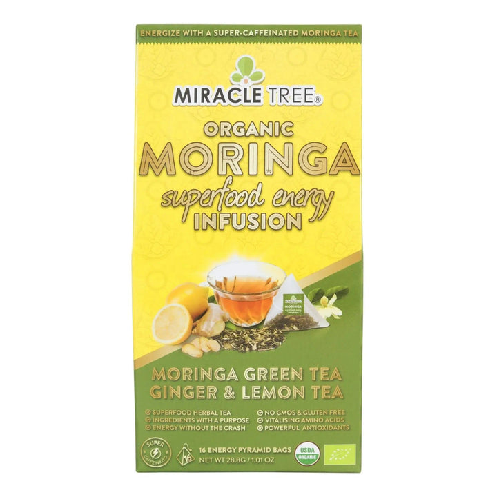 Miracle Tree organic moringa green tea infusion bag, ginger & lemon