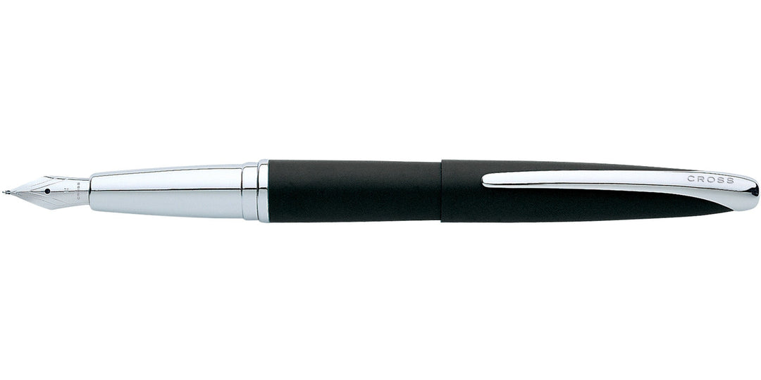 Black fountain pen with stainless steel medium nib and metal clip