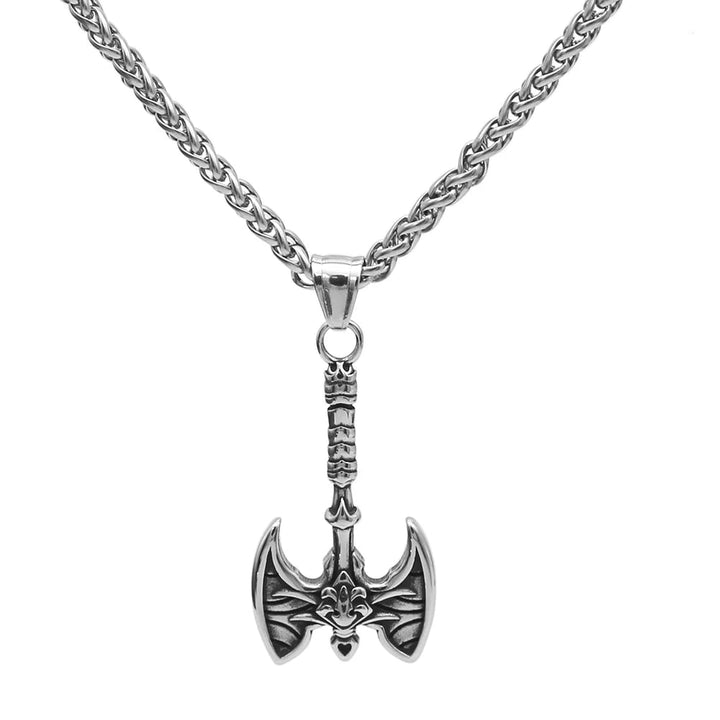 Stainless steel necklace with axe skull pendant and twisted chain