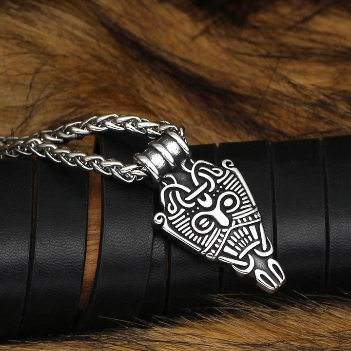 Stainless steel Odin face pendant on silver chain
