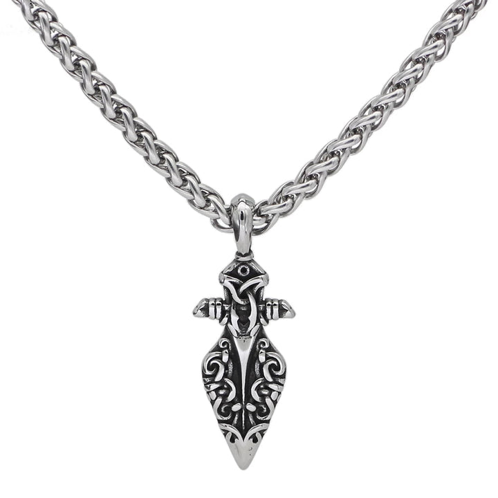 Stainless steel Viking spear pendant necklace with braided chain and pointed charm