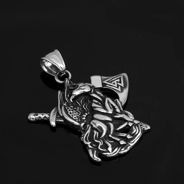 Stainless steel axe-horse pendant charm with loop bail and chain