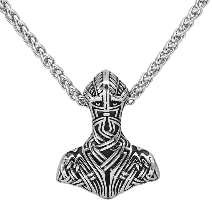 Stainless steel Viking warrior pendant necklace with curb-link chain, etched detail