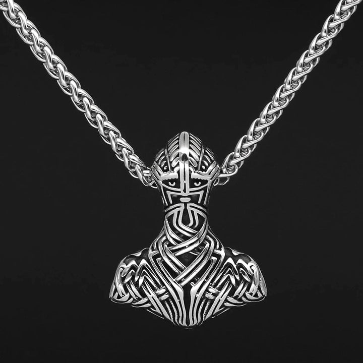 Stainless steel Viking warrior pendant necklace with chain and engraved face and cloak