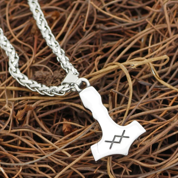 Stainless steel engraved hammer pendant necklace with cross detail on the head