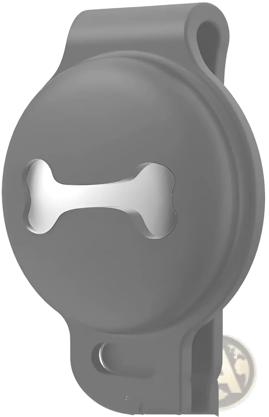 Gray silicone pet tracker case with bone cutout and side opening