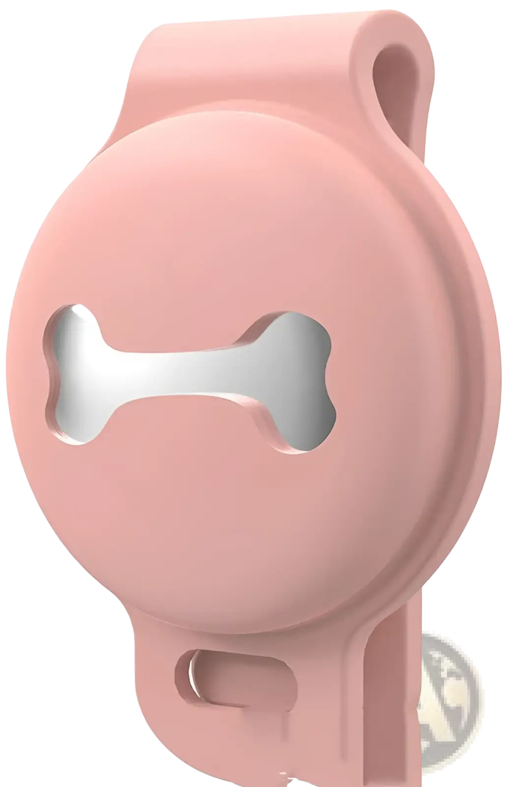 Pink silicone pet tracker case with bone cutout and side opening
