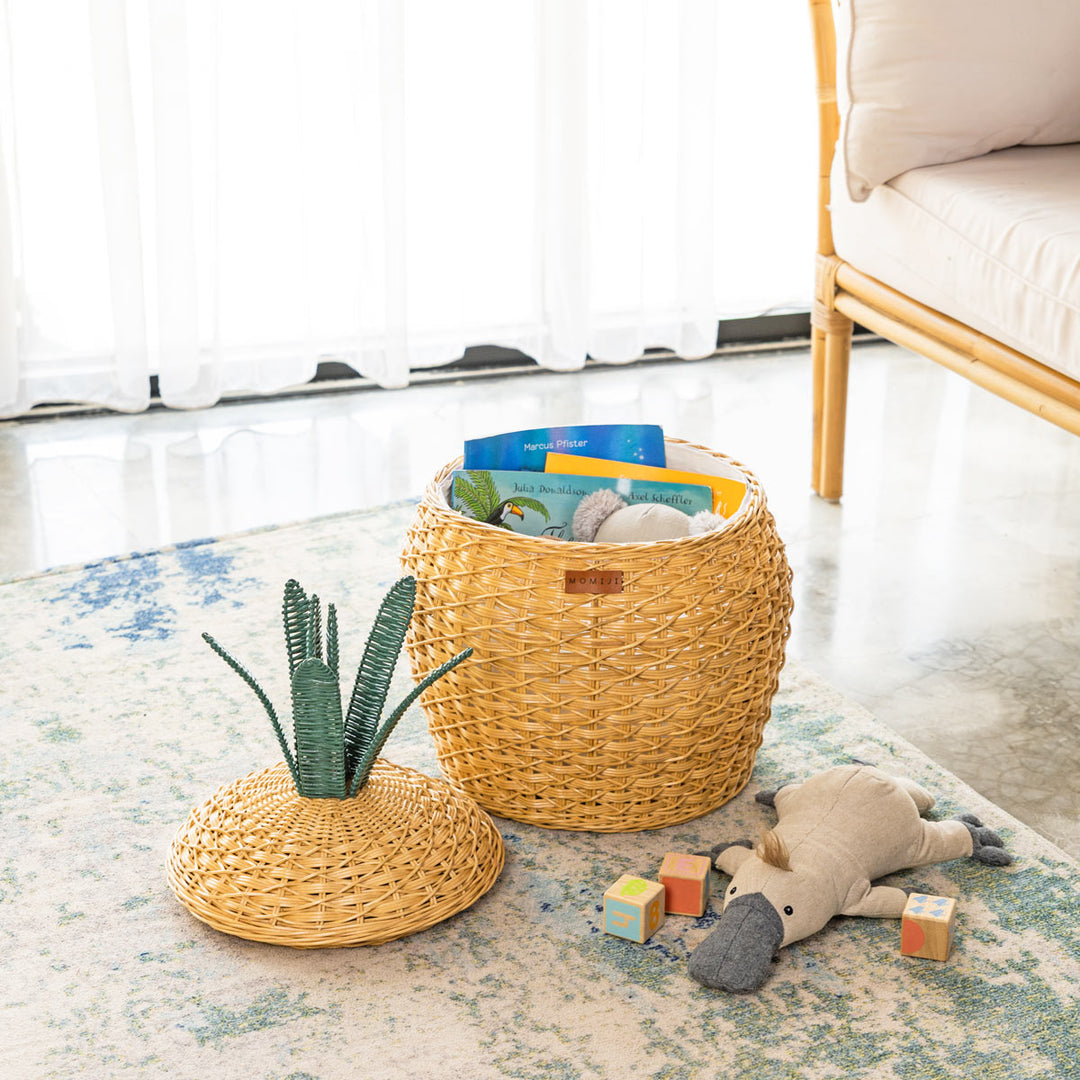 Pineapple Rattan Storage Basket Natural (Medium)