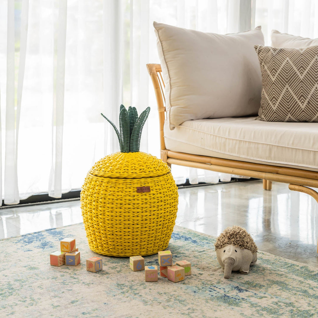 Pineapple Rattan Storage Basket–Yellow (Medium)