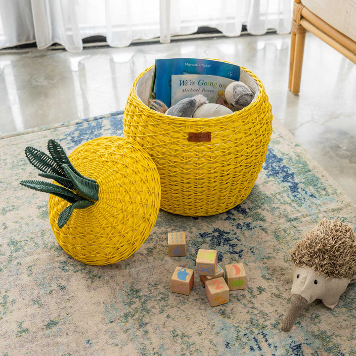 Pineapple Rattan Storage Basket–Yellow (Medium)