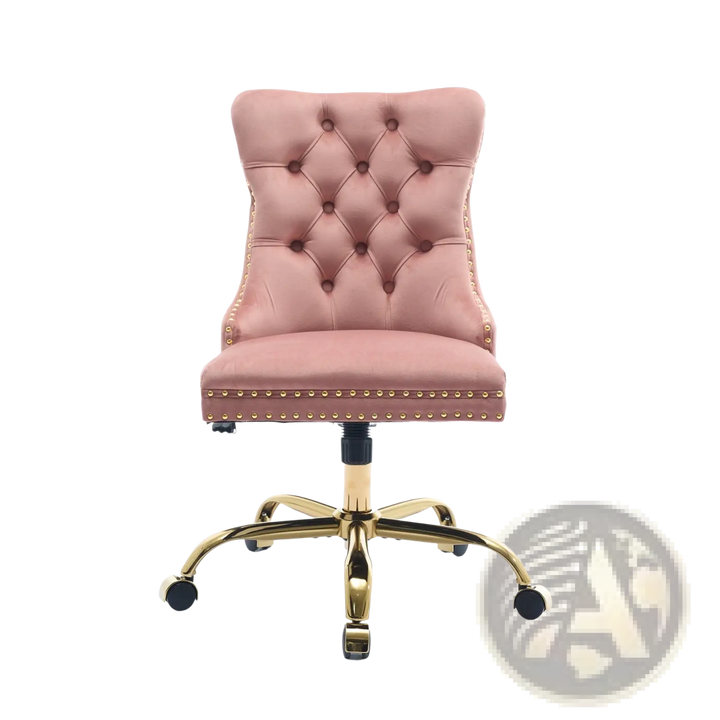 Pink Velvet Tufted Office Chair with Gold Base
