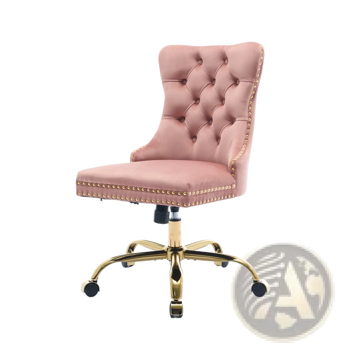 Pink Velvet Tufted Office Chair with Gold Base