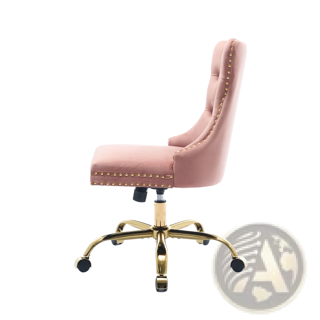 Pink Velvet Tufted Office Chair with Gold Base
