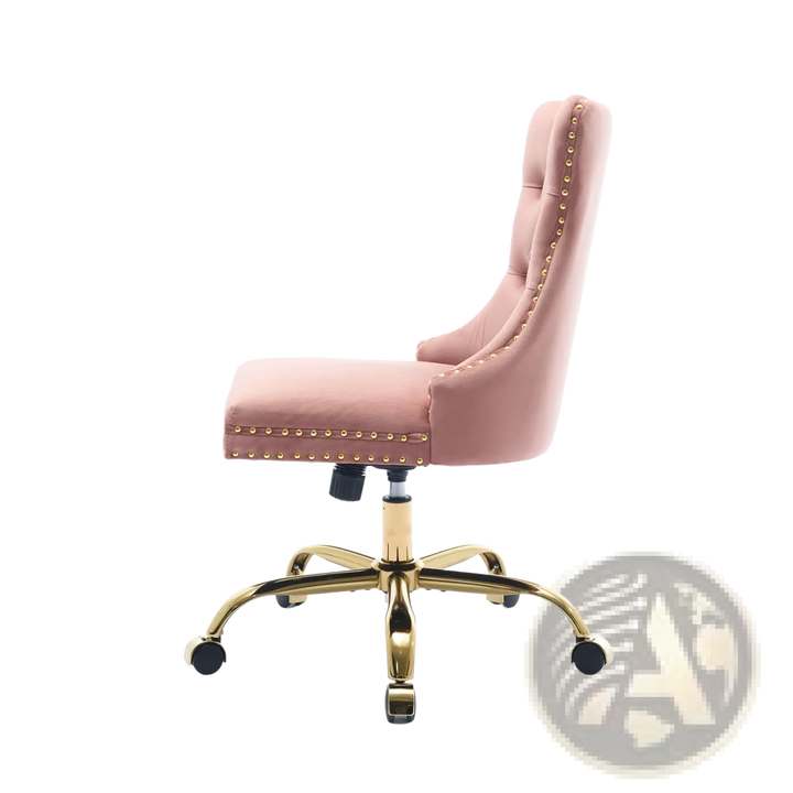 Pink Velvet Tufted Office Chair with Gold Base