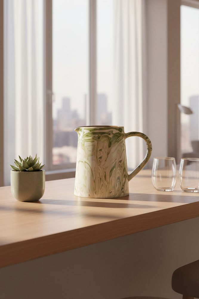 Marbled Olive Pitcher