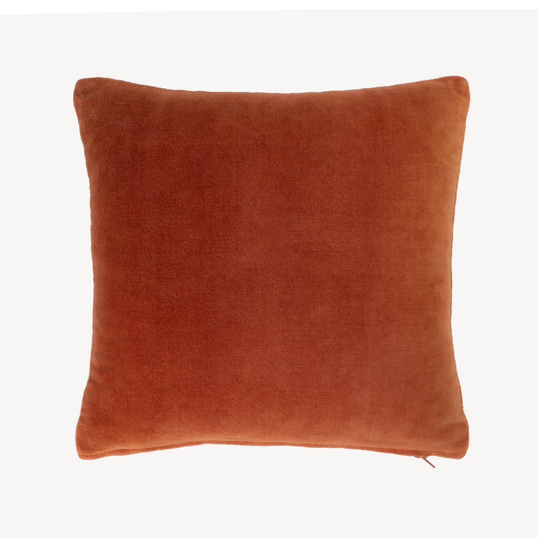 Rust orange velvet throw pillow cover, plain back with no visible design.