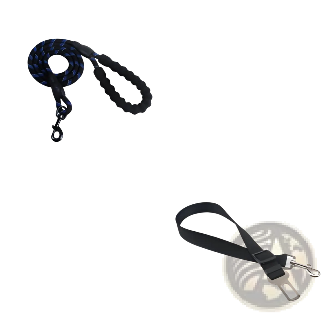 Reflective dog leash with padded foam comfort handle, dark blue webbing and swivel clips